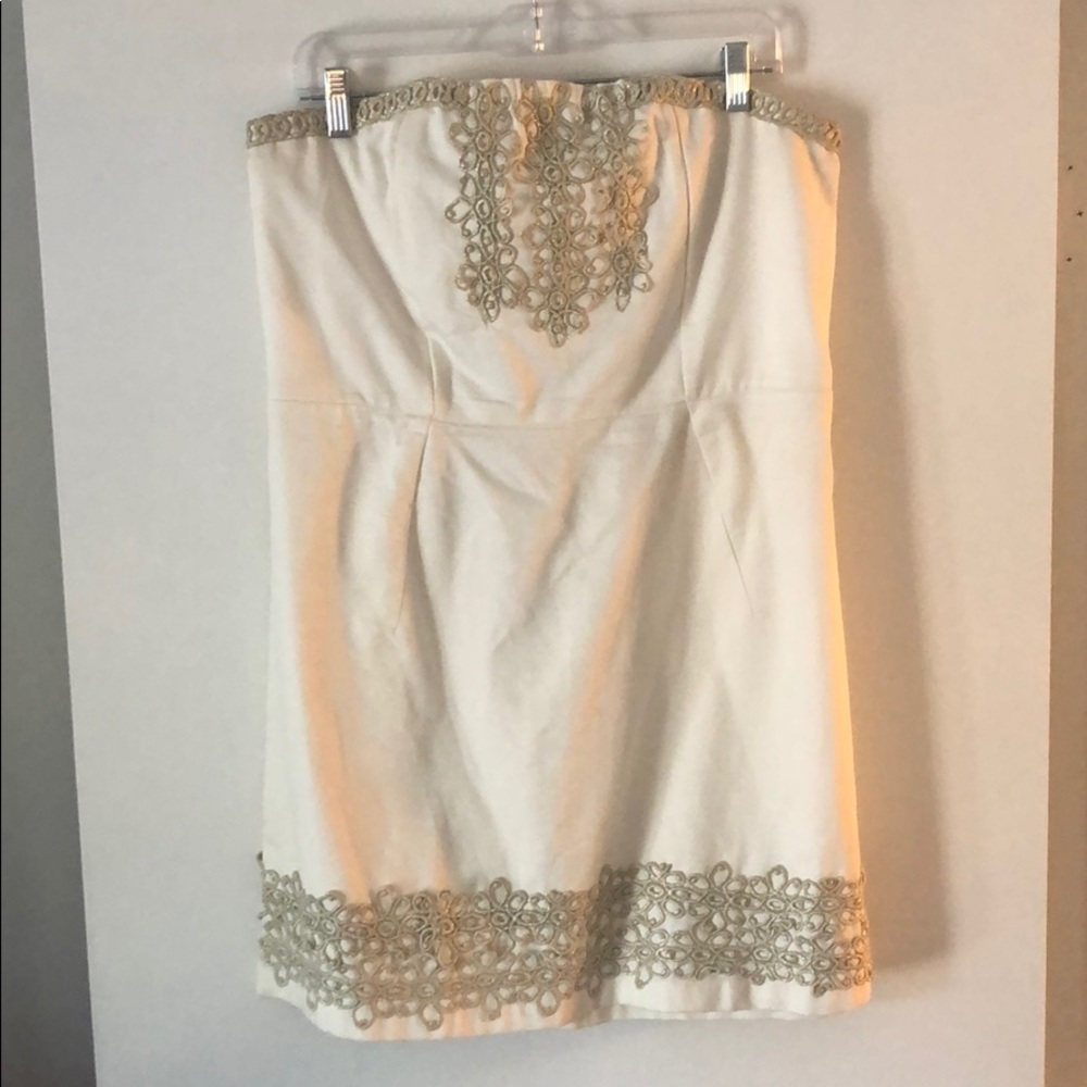 White Dress with Gold Accents